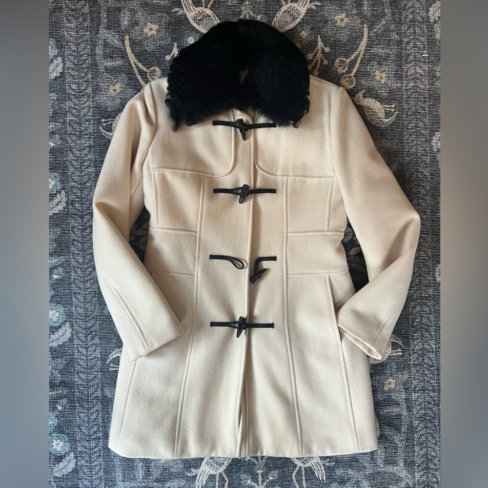 Banana Republic heavy wool trench with shearling collar